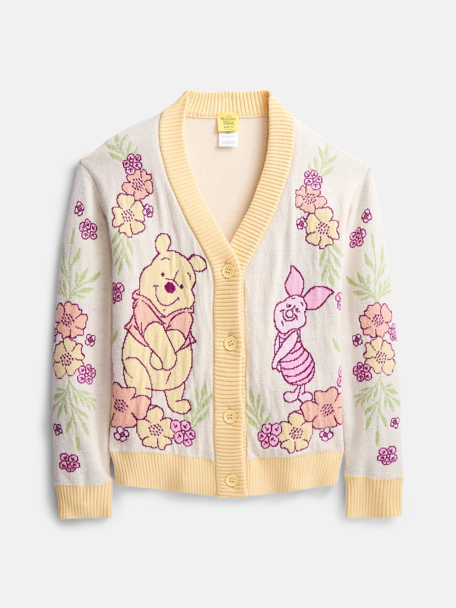 Winnie the Pooh Girls Graphic Cardigan with Long Sleeves, Sizes 4-16