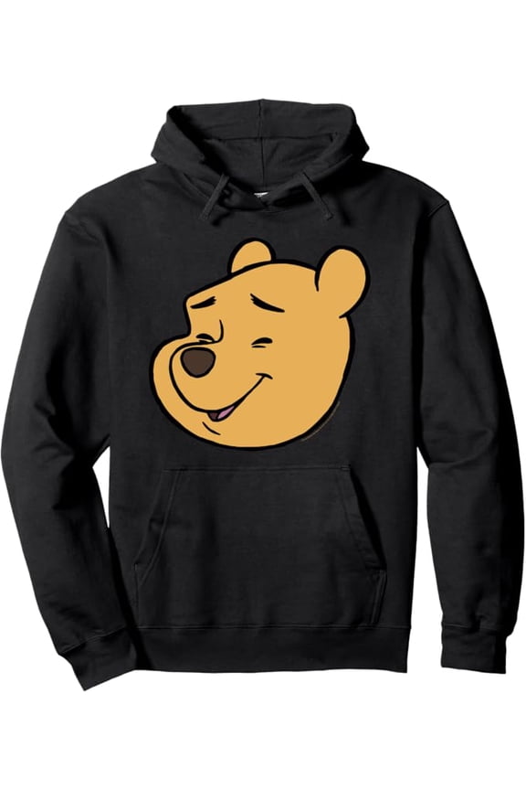Winnie the Pooh Happy Big Face Pullover Hoodie for Men Women Kids,Black Color,Size L