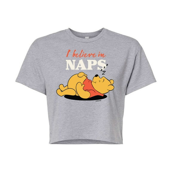 Winnie the Pooh - I Believe in Naps - Juniors Cropped Cotton Blend T-Shirt