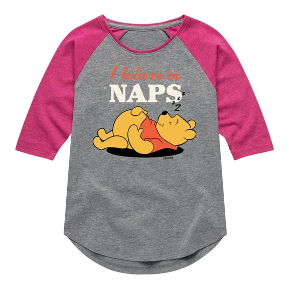 Winnie the Pooh - I Believe in Naps - Toddler And Youth Girls Raglan Graphic T-Shirt