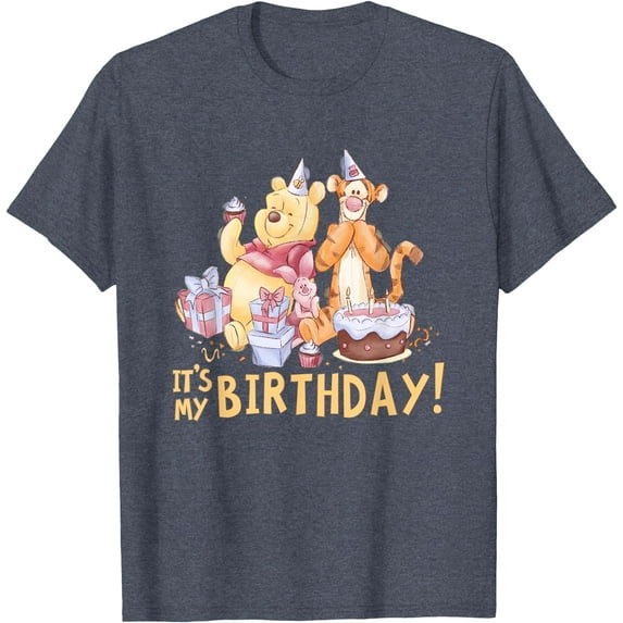 Winnie the Pooh It’s My Birthday Unisex Softstyle T-Shirt for Men Women Kids,Heather Navy Color,Size L