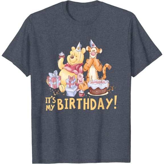 Winnie the Pooh It’s My Birthday Unisex Softstyle T-Shirt for Men Women Kids,Heather Navy Color,Size M