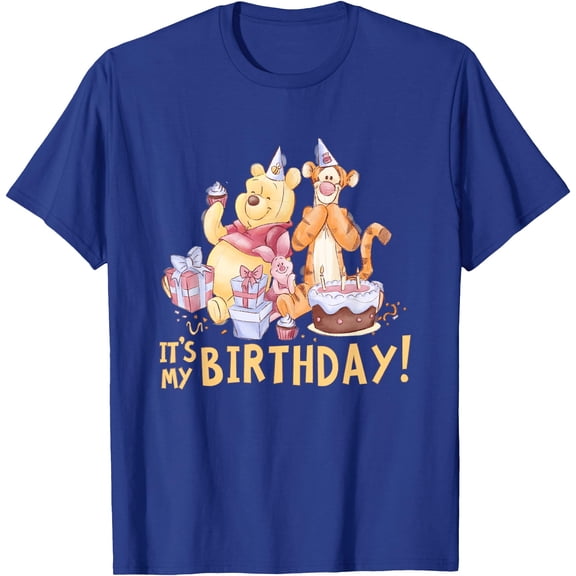 Winnie the Pooh It’s My Birthday Unisex Softstyle T-Shirt for Men Women Kids,Royal Blue Color,Size M