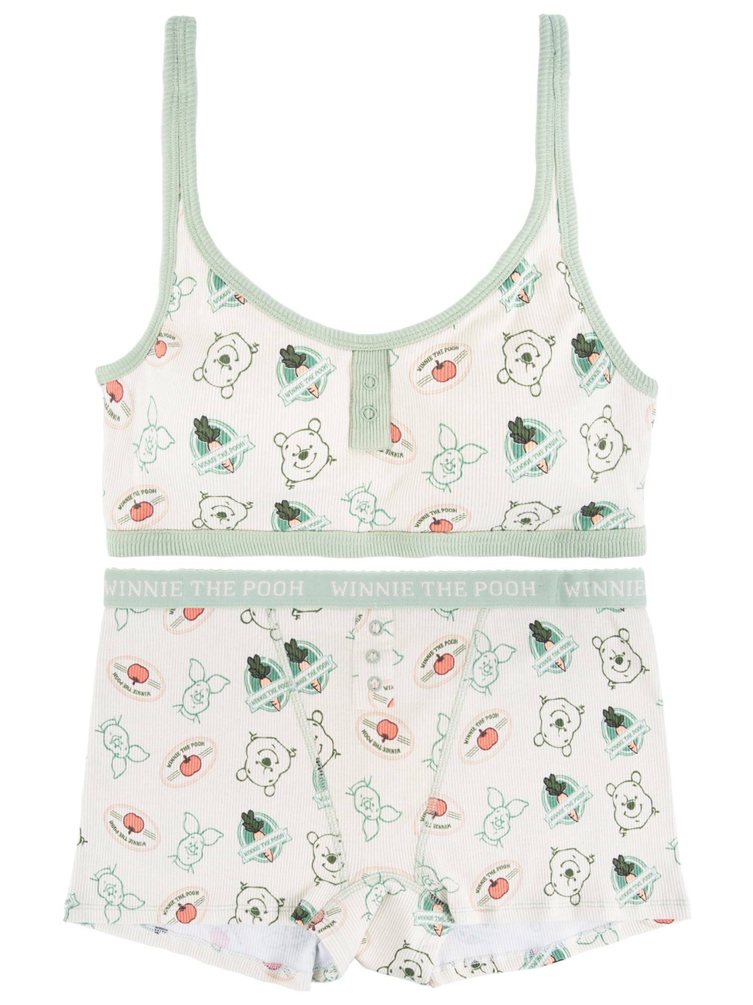 Winnie the Pooh Junior's 2-Piece Ribbed Knit Bralette and Boxer Brief Set, Size Small to Extra Large