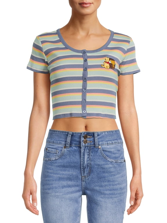 Winnie the Pooh Junior's Cropped Graphic Cardigan with Cap Sleeves, Lightweight