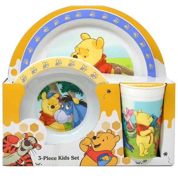 Winnie the Pooh Kids 3-Piece Play Set Plate, Bowl & Cup Perfect for Toddlers and Young Children