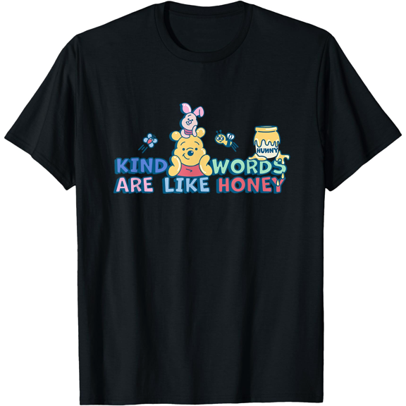 Winnie the Pooh Kind Words Are Like Honey Unisex Softstyle T-Shirt for Men Women Kids,Black Color,Size 2T