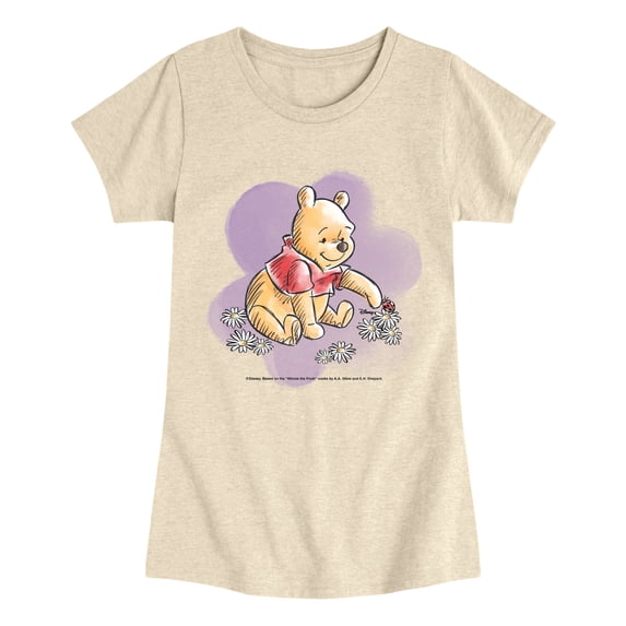 Winnie the Pooh - Ladybug Flowers - Youth Girls Fitted Short Sleeve T-Shirt
