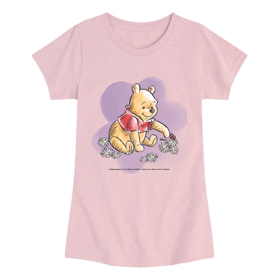 Winnie the Pooh - Ladybug Flowers - Youth Girls Fitted Short Sleeve T-Shirt