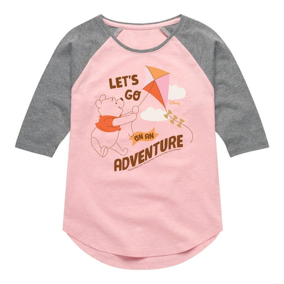 Winnie the Pooh - Let's Go on an Adventure - Flying a Kite - Toddler And Youth Girls Raglan Graphic T-Shirt