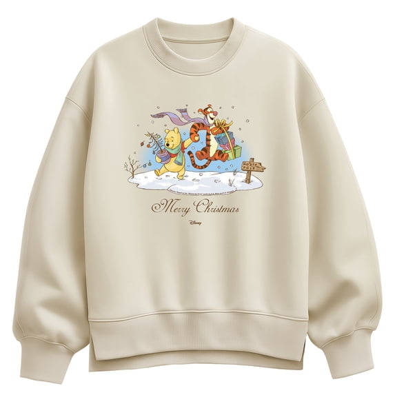 Winnie the Pooh - Merry Christmas Tigger and Pooh - Women's Oversized Fleece Crew Sweatshirt