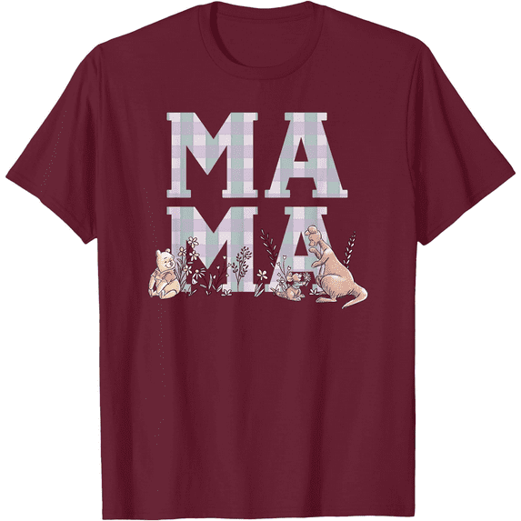 Winnie the Pooh Mother's Day Mama Grid Unisex Softstyle T-Shirt for Men Women Kids,Maroon Color,Size XL