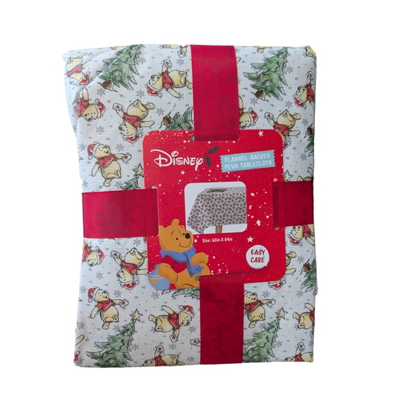 Winnie the Pooh PEVA Tablecloth 60"x84" Christmas Santa Trees