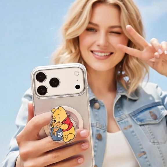 Winnie the Pooh Phone Grip, Cute Honey Bear Phone Socket, Classic Cartoon Fan Gift, Yellow Aesthetic Mobile Stand Holder URENPG35