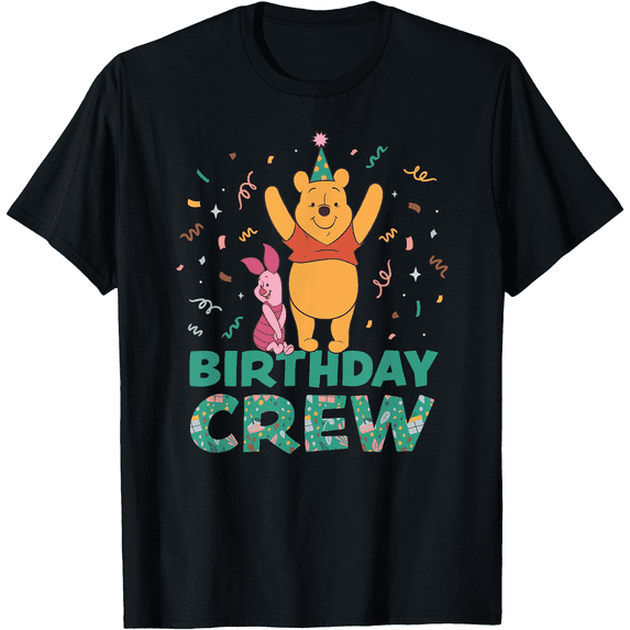 Winnie the Pooh & Piglet Birthday Crew Party Matching Unisex Softstyle T-Shirt for Men Women Kids,Black Color,Size L