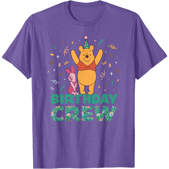 Winnie the Pooh & Piglet Birthday Crew Party Matching Unisex Softstyle T-Shirt for Men Women Kids,Purple Heather Color,Size M