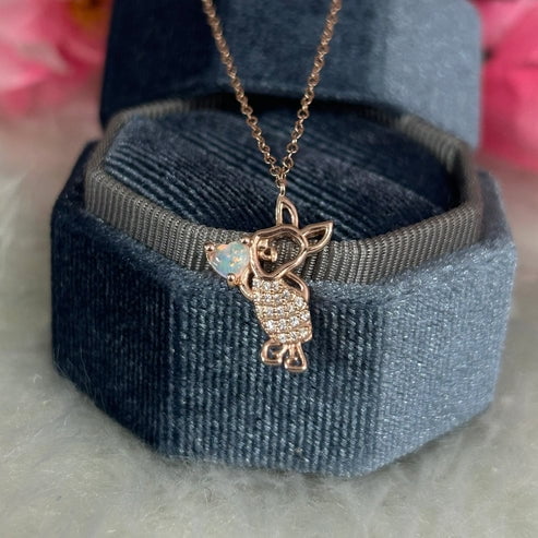 Winnie the Pooh Piglet Fire Opal Heart Charm Pendant Necklace with 18" Chain – Iconic Cartoon Lovers Jewelry