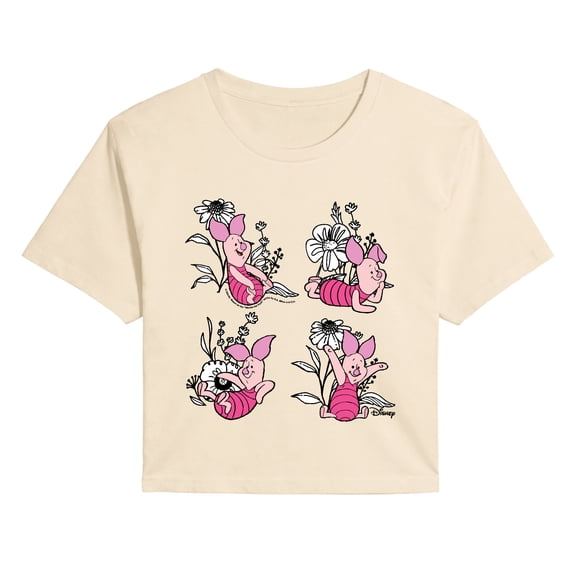 Winnie the Pooh - Piglet Flowers Cropped Graphic T-Shirt