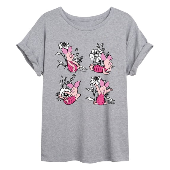Winnie the Pooh - Piglet Flowers - Juniors Oversized Graphic T-Shirt
