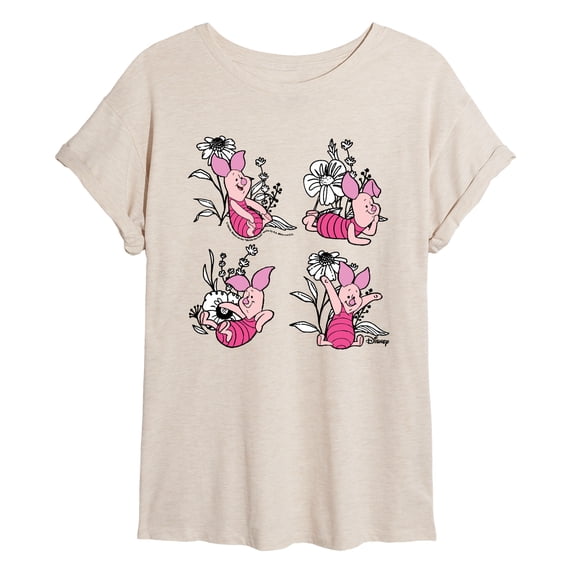 Winnie the Pooh - Piglet Flowers - Juniors Oversized Graphic T-Shirt