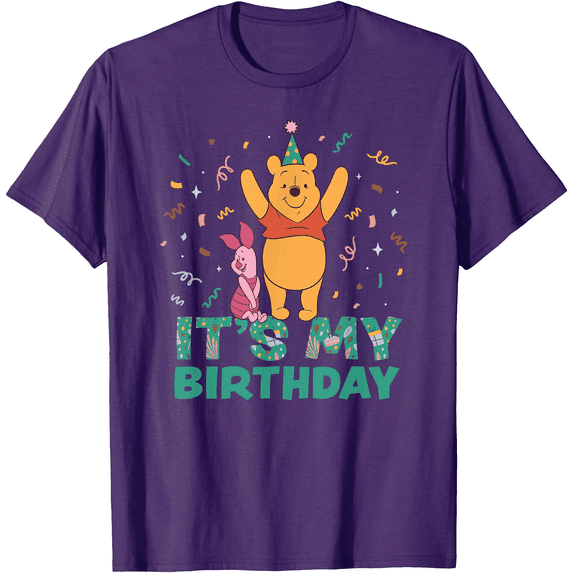 Winnie the Pooh & Piglet It’s my Birthday Party Unisex Softstyle T-Shirt for Men Women Kids,Purple Color,Size M