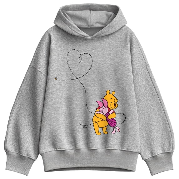 Winnie the Pooh - Piglet and Pooh Bee Heart Oversized Fleece Hoodie Sweatshirt