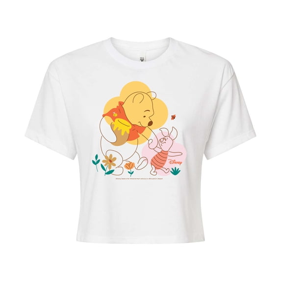 Winnie the Pooh - Piglet and Pooh Go On a Journey - Juniors Cropped Cotton Blend T-Shirt