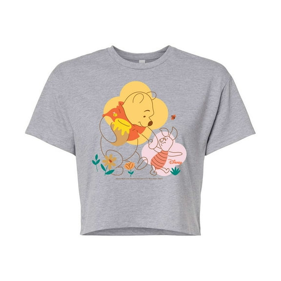 Winnie the Pooh - Piglet and Pooh Go On a Journey - Juniors Cropped Cotton Blend T-Shirt