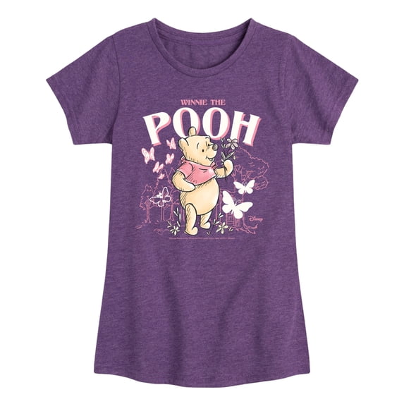Winnie the Pooh - Pink Butterflies - Youth Girls Fitted Short Sleeve T-Shirt