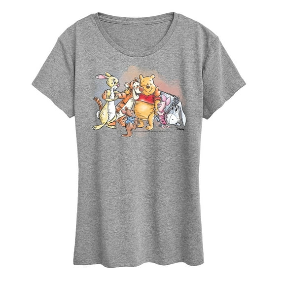 Winnie the Pooh -  Pooh And Friend Group Watercolor - Women's Short Sleeve Graphic T-Shirt
