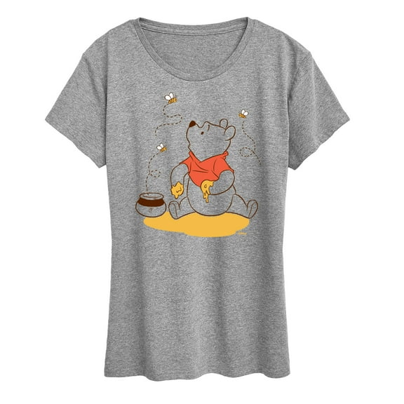 Winnie the Pooh -  Pooh Eating Honey Pot With Bees - Women's Short Sleeve Graphic T-Shirt
