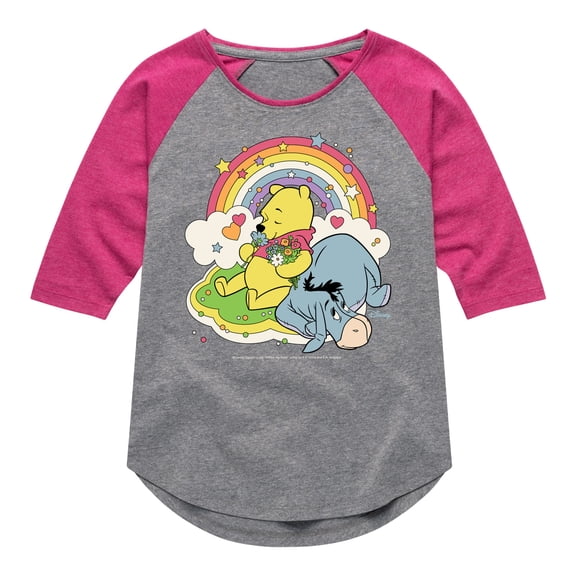 Winnie the Pooh - Pooh and Eeyore - Rainbows, Clouds and Flowers - Toddler And Youth Girls Raglan Graphic T-Shirt