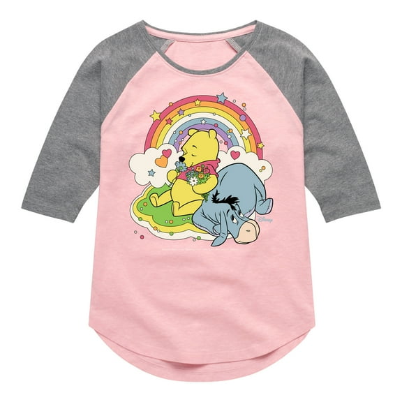 Winnie the Pooh - Pooh and Eeyore - Rainbows, Clouds and Flowers - Toddler And Youth Girls Raglan Graphic T-Shirt