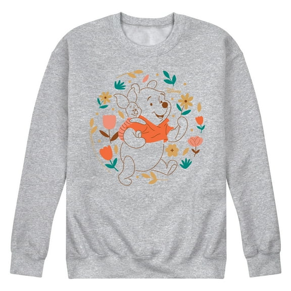Winnie the Pooh - Pooh and Piglet Playing in Flowers - Men's Crew Neck Fleece Pullover