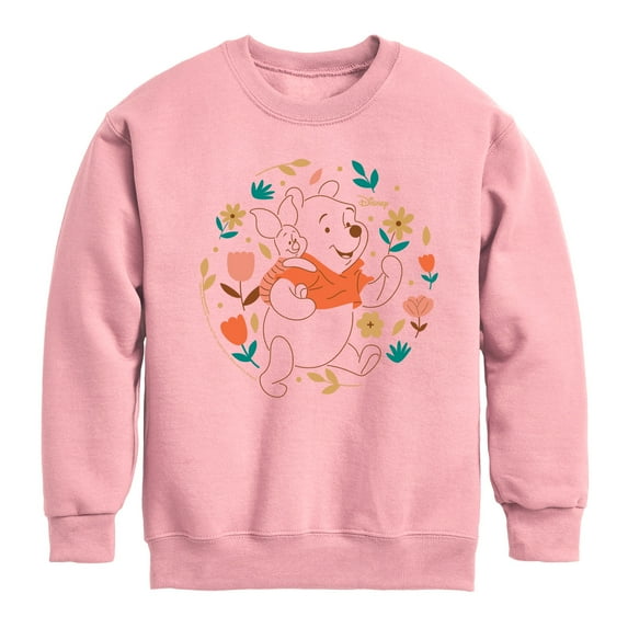 Winnie the Pooh - Pooh and Piglet Playing in Flowers - Toddler And Youth Crewneck Fleece Sweatshirt
