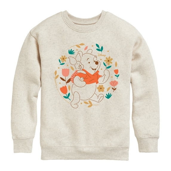 Winnie the Pooh - Pooh and Piglet Playing in Flowers - Toddler And Youth Crewneck Fleece Sweatshirt