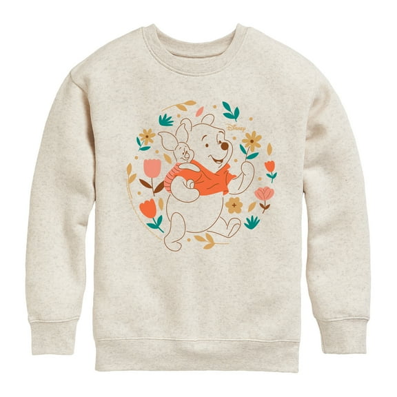 Winnie the Pooh - Pooh and Piglet Playing in Flowers - Toddler And Youth Crewneck Fleece Sweatshirt