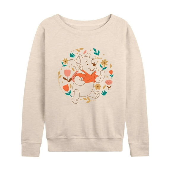 Winnie the Pooh - Pooh and Piglet Playing in Flowers - Women's Lightweight French Terry Long Sleeve Shirt