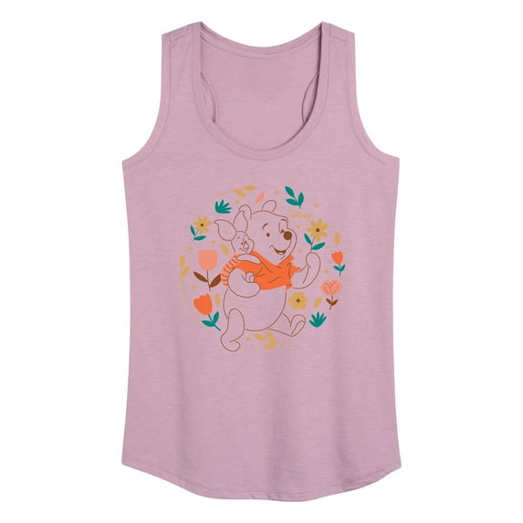 Winnie the Pooh - Pooh and Piglet Playing in Flowers - Women's Racerback Tank Top