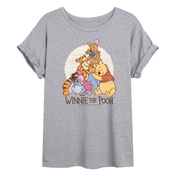 Winnie the Pooh - Scribble Group Hug - Juniors Oversized Graphic T-Shirt
