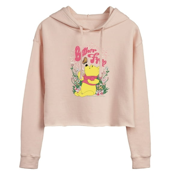 Winnie the Pooh - Sitting in a Field of Flowers - Bother Free - Juniors Cropped Pullover Hoodie