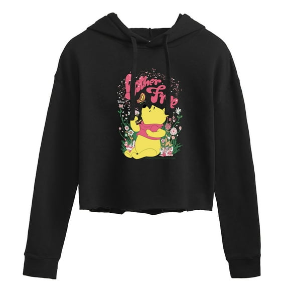 Winnie the Pooh - Sitting in a Field of Flowers - Bother Free - Juniors Cropped Pullover Hoodie