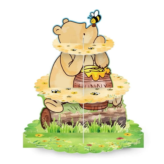Winnie the Pooh Themed 3-Tier Dessert Cupcake StandCake Decorative Serving Tray Stand Cardboard Cupcake Tower for Party Decorations.