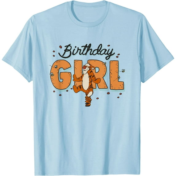 Winnie the Pooh Tigger Birthday Girl Buzzing Bees Unisex Softstyle T-Shirt for Men Women Kids,Light Blue Color,Size YM