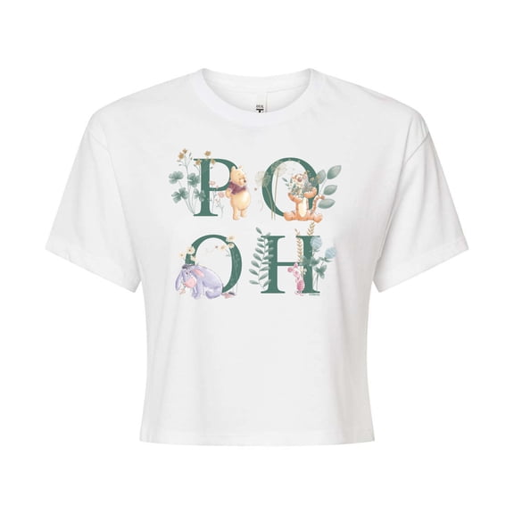 Winnie the Pooh - Tigger, Piglet, Eeyore - Flowers Blooming - Juniors Cropped Cotton Blend T-Shirt