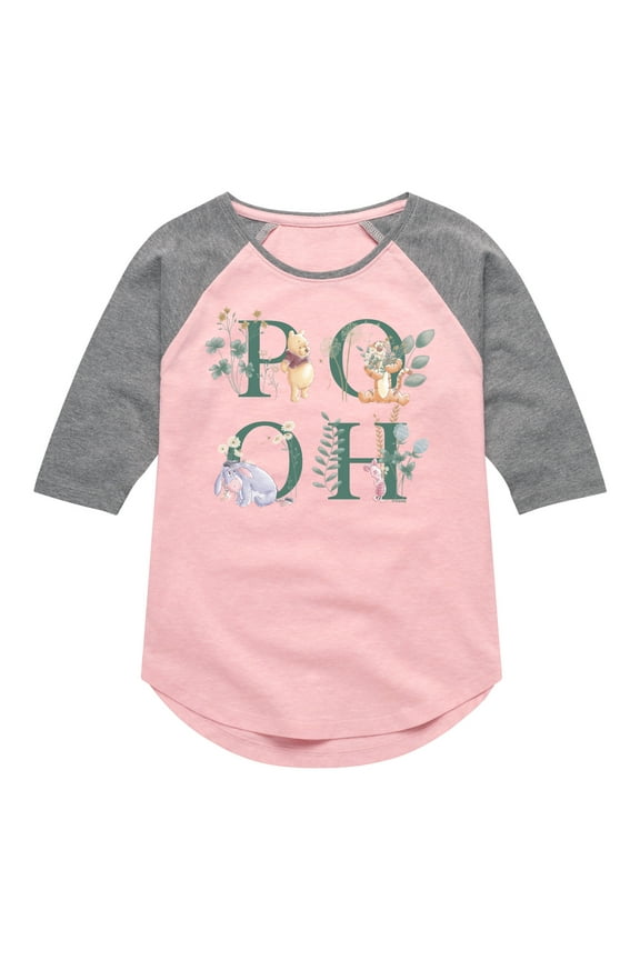 - Tigger, Piglet, Eeyore - Flowers Blooming - Toddler And Youth Girls Raglan Graphic T-Shirt