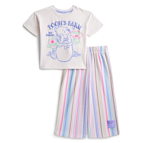 Winnie the Pooh Toddler Girls Graphic T-Shirt and Striped Pants Set, 2-Piece, Sizes 12M-5T