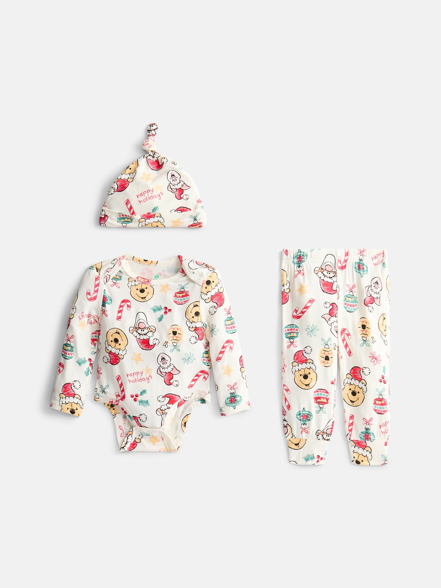 Winnie the Pooh Unisex Baby Christmas Bodysuit, Joggers and Hat Set, 3 ...