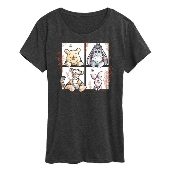 Winnie the Pooh -  Water Color Pooh And Friends Grid - Women's Short Sleeve Graphic T-Shirt
