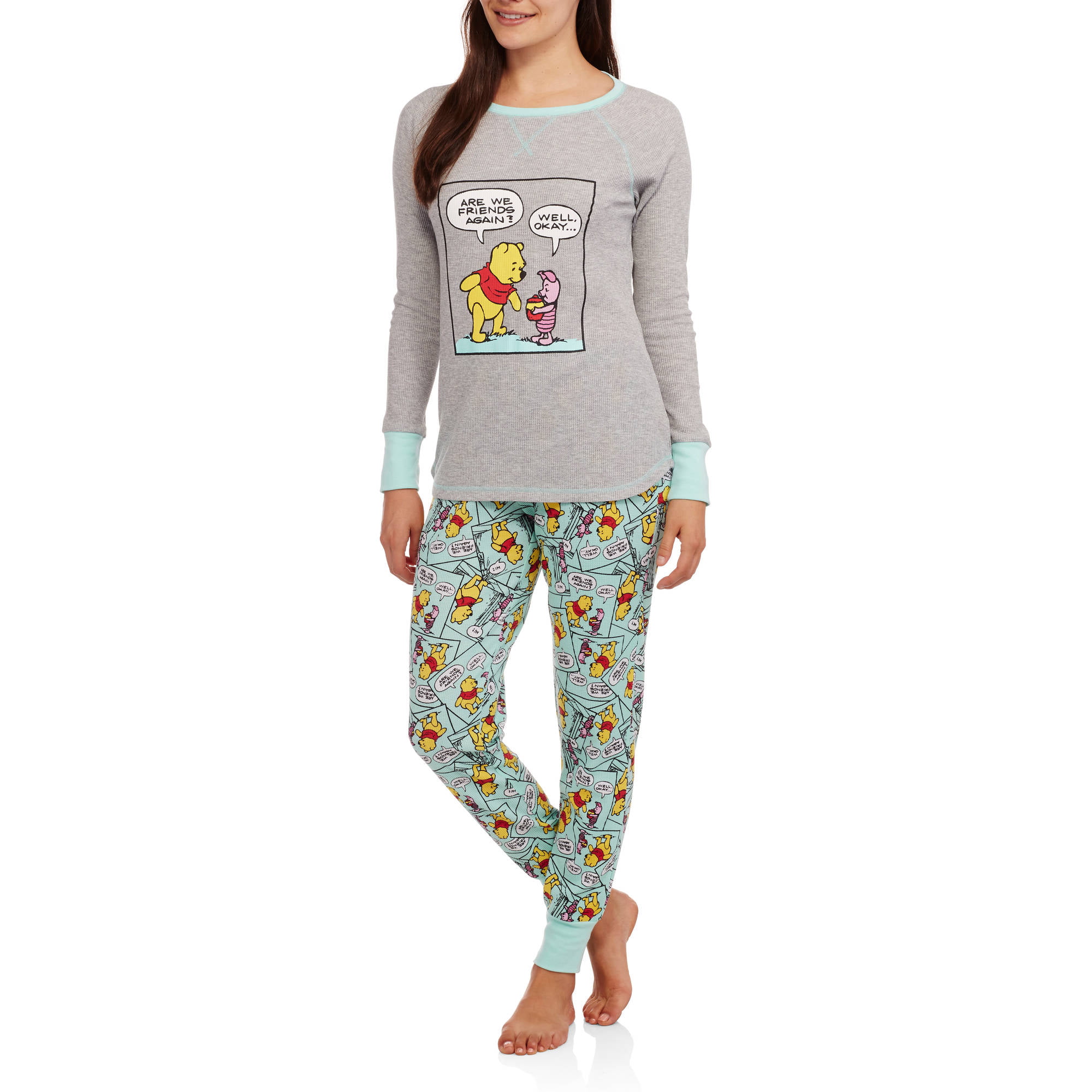Disney Winnie The Pooh And Piglet Thermal Knit Pajama Set 